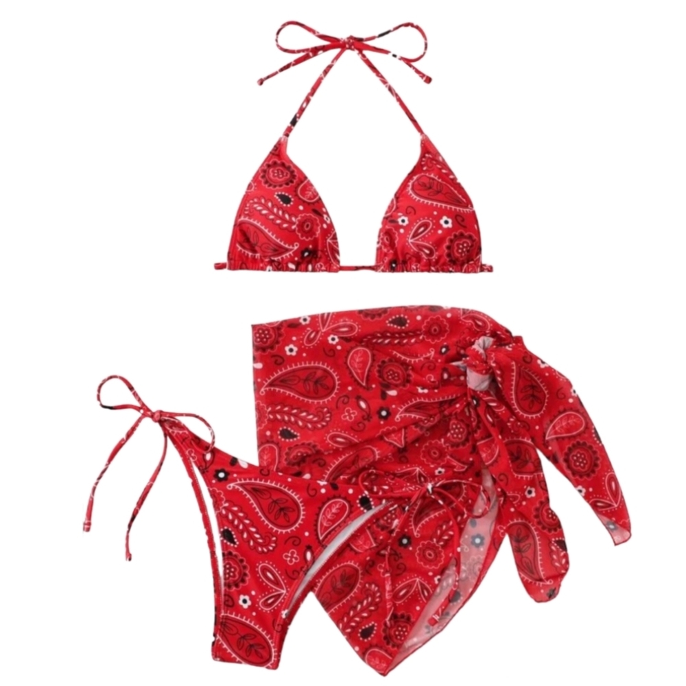 Women's Halter Triangle Bikini Set and Beach Skirt. Size M.